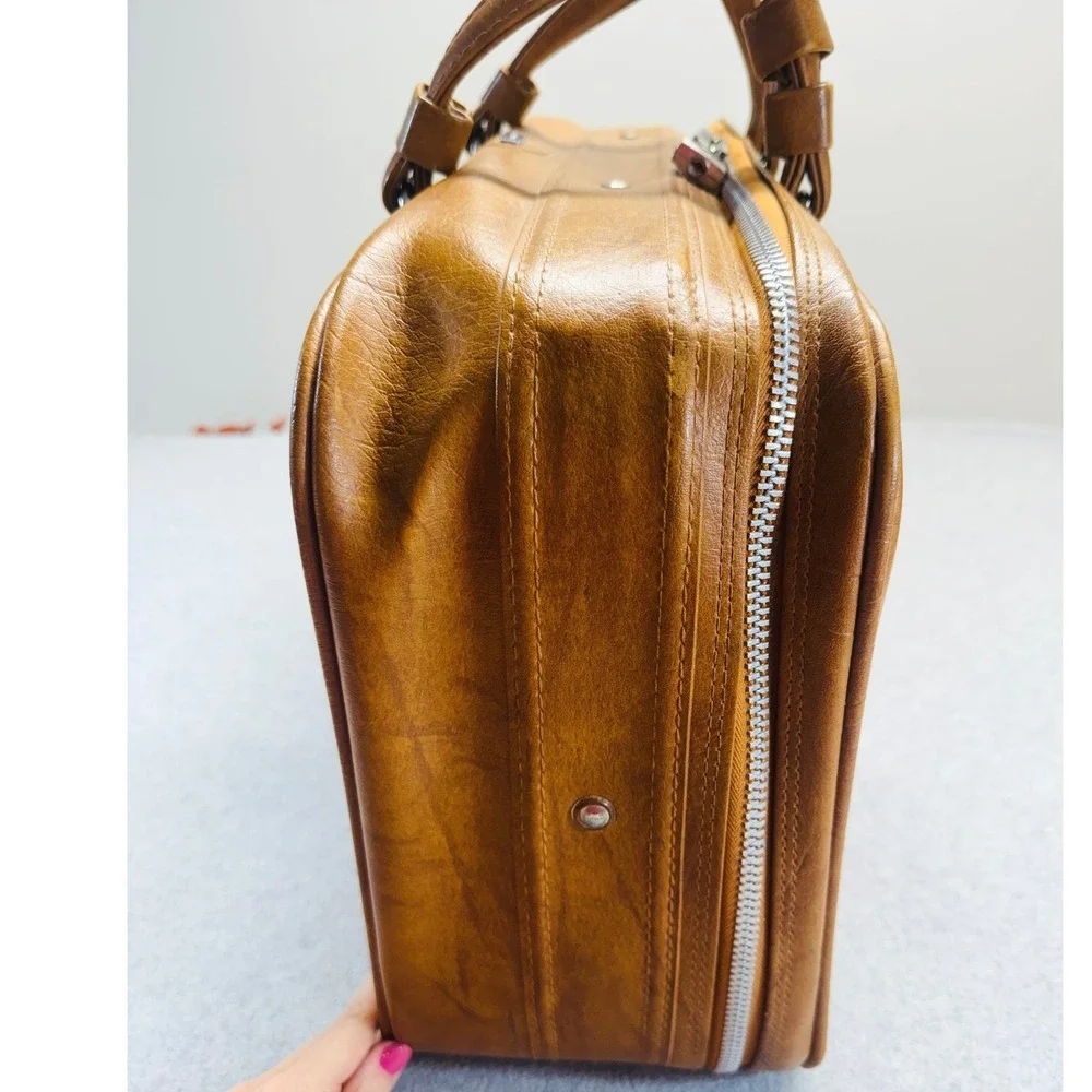 Vintage Samsonite Brown Faux Leather Carry On Luggage Travel Suitcase Retro